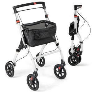 COSTWAY D&eacute;ambulateur Pliant &agrave; 4 Roues&Freins Charge 136KG, Rollator M&eacute;dical L&eacute;ger Hauteur R&eacute;glable avec Poign&eacute;e Plateau Panier de Rangement, pour Personnes Ag&eacute;es, Noir (FDS GmbH, neuf)
