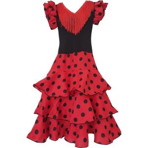 Flamifeel Robe Flamenco Rouge &agrave; Pois Noir (FR/ES. &Acirc;ge. 6 Ans. Taille Normale. Rouge) (Flamifeel, neuf)