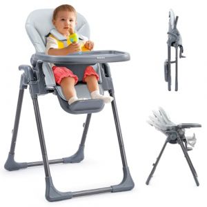 Ezebaby Chaise Haute B&eacute;b&eacute; Evolutive Chaise enfant 6 R&eacute;glable en Hauteur, Pliable, avec Roues Int&eacute;gr&eacute;es et Harnais de S&eacute;curit&eacute; &agrave; 5 Points Id&eacute;ale pour Manger et Jouer (Gris) (Ezebaby EUDTC, neuf)