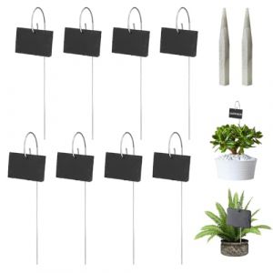 10 Pi&egrave;ces Ardoise Craie &Eacute;tiquettes Plantes en Ardoise pour Plantes, Marqueurs de Plantes de Jardin,&Eacute;tiquettes Naturelles avec Piquets en M&eacute;tal et Stylos &agrave; Craie pour Cour, L'ext&eacute;rieur Serre (DINODANUBE TRADING, neuf)