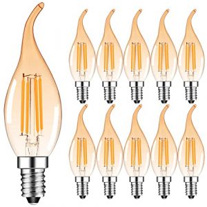 Suncan Lot de 10 4W E14 Ampoule de Filament LED Flamme Bougie 2700K Blanche Chaude Equivalent Ampoules,Non réglable (Amber) (Suncan, neuf)