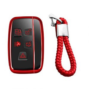 M.JVisun Doux TPU Clef Coque Porte-clés pour Land Rover Discovery 4/Sport Freelander 2 pour Range Rover Evoque/Sport/Velar Clé de Voiture - Brillant Rouge - Tressé Porte-clés (M.Jvisun.Eu, neuf)