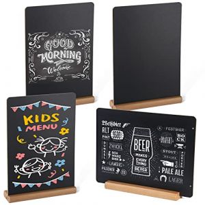 BESTOOL Lot de 4 Tableaux Noirs, Tableau Noir de Table avec Base Double Face Ardoise Buffet Signes Étiquettes de Prix Affichage Menu Boissons pour Anniversaire Mariage Bar Café, 22 x 30cm (BESTOOL-FR, neuf)