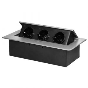 Miratic Bloc Prise Encastrable Plan de Travail avec Bord Plat et 3 prises Schuko Multiprise Bureau adaptée à la Norme Allemande Bloc Prise Escamotable (Schuko) (argent) (Vermann, neuf)
