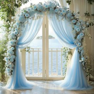 BSTDAYEVER Tenture Mariage Voilage Bleu Clair Mariage Arche Tenture Rideau en Tulle 1.6x8m Tissu d'organza pour Drapé Arche pour Décoration de Mariage Cérémonie Fête Toile de Fond (BSTDAY, neuf)