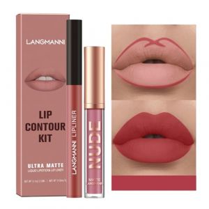 2pcs Matte lipliner crayon et rouge &agrave; l&egrave;vres set, Pigment cr&egrave;me velours Nude lip gloss Imperm&eacute;able &agrave; l'eau durable naturel One Step lip gloss Ensemble cadeau maquillage (#03) (TOPBeauty, neuf)