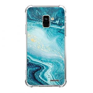 Evetane - Coque Silicone Compatible avec Samsung Galaxy A8 2018 - Protection Souple et Renforcée - Coins Antichocs - Fine et Transparente - Coque Arrière - Bleu Nacré Marbre (Coquediscount, neuf)