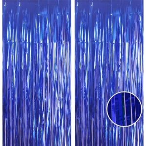 YAAVAAW Lot de 2 rideaux &agrave; franges en feuille d'aluminium bleu fonc&eacute; paillet&eacute; - 1 x 2,5 m - Pour d&eacute;coration de f&ecirc;te d'anniversaire, gar&ccedil;ons, hommes, remise de dipl&ocirc;me, banni&egrave;re bleu marine (GAOSHUONUO STORE, neuf)