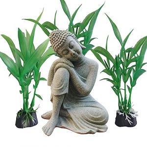 Livelyfish Figurines de Bouddha en pierre asiatique pour aquarium, jardin zen, d&eacute;coration d'aquarium, mini bouddha en pierre, sculptures de jardin, d&eacute;coration, cadeau (fangwfkm, neuf)