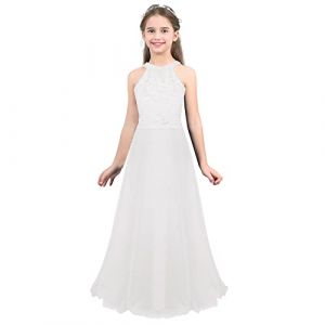 CHICTRY Enfant Fille Rode de Soir&eacute;e Mariage Mari&eacute; C&eacute;r&eacute;monie Cocktail Robe en Mousseline de Soie et Dentelle Florale Rode Demoiselle d'honneur Princesse Longue Robe 4-16 Ans Blanc 10 Ans (chictry, neuf)