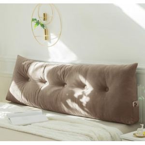 PIURUF Coussin triangulaire pour tête de lit double/très grand lit, coussin de soutien de dossier en velours de luxe pour le repos et la lecture, 200 x 40 x 12 cm (200 x 40 x 12 cm, café) (yingyuecang, neuf)