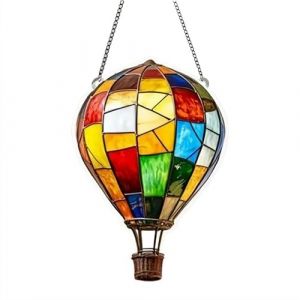 Lanterne solaire montgolfière – Attrape-soleil en acrylique coloré, lampe LED à suspendre pour jardin et terrasse, lampe décorative sans danger pour les oiseaux pour la maison, le café et la (dianqian2024, neuf)