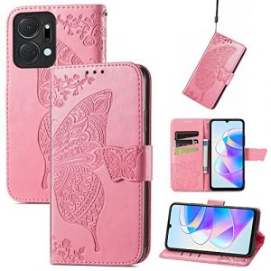 JIUNINE Coque pour Honor X7a, Antichoc Housse &eacute;tui en Cuir PU Flip Case Portefeuille &agrave; Rabat avec Motif Papillon [Porte Carte] [Fermeture Magn&eacute;tique] pour Honor X7a, Rose (JIUSEN EU Store, neuf)