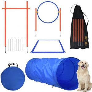 SUBTLETY Équipement d'agility pour Chiens de Grande Taille et de Petite Taille Parcours avec Tunnel, Obstacles, Barres de Slalom, Anneau de Saut, Champ de Pause et Sac de Transport (ESTI, neuf)