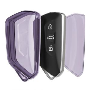 kwmobile Boitier Clé de Voiture Compatible avec VW Golf 8 3-Bouton Coque - Coque de Protection en TPU Souple pour Cle de Voiture - Violet-Transparent (SX-Commerce, neuf)