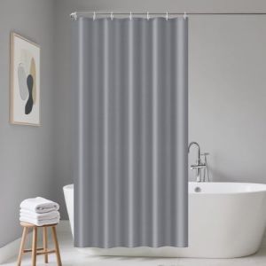 LUKDUNG Rideau de douche en polyester textile, 100 x 200 cm, anti-moisissure, pour baignoire, douche, en tissu, imperm&eacute;able, lavable, avec 7 crochets, gris clair (LIK, neuf)
