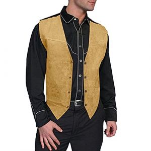 Gilet en daim pour homme - Gilet en cuir marron - Gilet m&eacute;di&eacute;val d&eacute;contract&eacute; vintage western cowboy sans manches - Coupe ajust&eacute;e - Gilet de camionneur - Gilet de loisirs en cuir marron - Gilet de (henanxianglijuzhuangshicailiao, neuf)