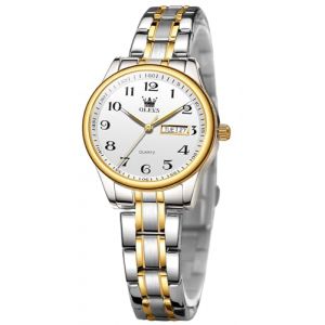 OLEVS Montre-Bracelet Facile à Lire pour Femme avec Petit Cadran Or Argent Étanche Jour Date Montre (OLEVS, neuf)