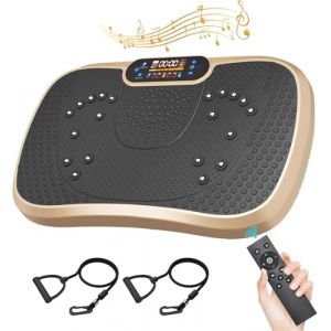 Moziel Plateforme Vibrante, Plaque Vibrante Oscillante 99 Niveaux d'Intensité & 5 Programmes, avec Haut-Parleur Bluetooth, 2 Bandes Résistances et Télécommande-Or (Elektronik Trade, neuf)