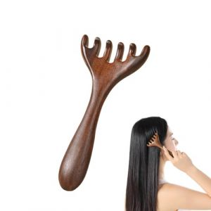 Massage Cuir Chevelu pour Meridienne, Head Spa Gua Sha Peigne en Bois, Masseur Tete Cheveux Bois de Santal, Scalp Massager Manuel (Forme Râteau) (FANXIYA, neuf)