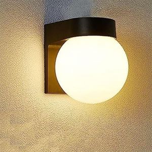 Applique Murale Extérieure Étanche, Applique Murale Sphérique + Lampe LED 20W, Boule Blanche Lait Base Noire, Intérieure Et Extérieure,Lumière Chaude,Pleasant63 (yuelairunchang, neuf)