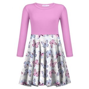 trudge Robe Filles Robes à Manches Longues Robe pour Enfants Violet Automne Hiver Robe trapèze avec imprimé Papillon Robe t-Shirt Robe de soirée 160/12-13 Ans (Arshiner Store, neuf)
