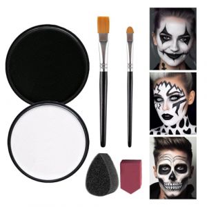 Kit de peinture corporelle pour le visage - Noir et blanc - Avec 2 pinceaux et 2 &eacute;ponges - &Agrave; base d'eau - Pour le maquillage de th&eacute;&acirc;tre, le maquillage d'Halloween, le clown, le carnaval et les f&ecirc;tes (SeunQi, neuf)
