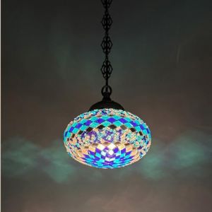 Yjmgrowing Lampes suspendues en mosaïque Turque à 1 Globe - Suspension Marocaine en Verre coloré, Lampe de Plafond décorative pour Chambre, Salon, Balcon, café, Bar,Bleu (CARWOOUK, neuf)