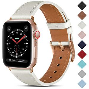 CeMiKa Bracelet en Cuir Compatible avec Apple Watch Bracelet 38mm 40mm 41mm 42mm 44mm 45mm 49mm, Cuir Véritable Bande pour iWatch Séries 9 8 7 6 5 4 3 2 1 SE, 38mm/40mm/41mm, Blanc/Or Rose (CeMiKa Store, neuf)