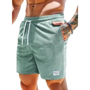 Short Homme Coton en Velours Côtelé Bermuda Cargo Homme Casual Running Jogging Fitness Short avec Poches (Vert,XL) (FPFEU, neuf)