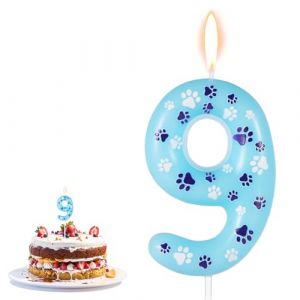 Bougie d'Anniversaire Chiffre, 10,5x4 cm Bougie Gâteau d'Anniversaire Bougie Chiffre Décor de Fête de Chat de Chien de Compagnie pour Gâteau d'Anniversaire sur le Thème des Animaux (Numéro 9) (YESIONG, neuf)