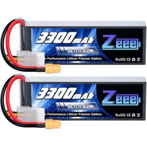 Zeee 3S Lipo 3300mAh 11.1V 50C Batterie RC avec Prise XT60 pour Voiture RC, Avion RC, hélicoptère RC, Hobby RC (2 pièces) (ZEEE POWER, neuf)