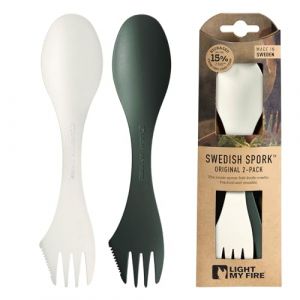 Swedish Spork Original - Fourchette Cuill&egrave;re de Camping - Couvert de Camping 3-en-1 - Couteau et Fourchette-Cuill&egrave;re r&eacute;utilisables - Couvert Multi Fonction sans BPA (2pack SageGreen/Cream) (Light My Fire Store, neuf)