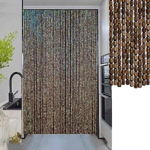 Rideaux De Perles Pour Portes,60/70/80/90/100/110/120/130/140 Brins Rideaux De Perles en Bois De Bambou Naturel,Panneau Anti Mouche,Rideaux De Perles Suspendus Décoration,W×H-80strands(80×180cm) (FYZSH Store, neuf)