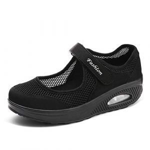Femmes Minceur Chaussures Taille 35-42eu Marche Baskets Plate-Forme Chaussures Poids Air L&eacute;ger Engrener Elastic Sports en Yoga &agrave; Enfiler Pas Cher Trainers en Maille Plates &Eacute;t&eacute; noir- 35 EU (kommkauf, neuf)