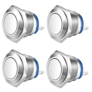 Gebildet 16mm Tête Plate SPST Momentané Bouton Poussoir Étanche, Auto-réinitialisation En Acier Inoxydable Bouton Poussoir Métallique, Bornes à Souder DC 6V/12V/36V/48VAC 110V/230V 3A 1NO (Gebildet-FR, neuf)