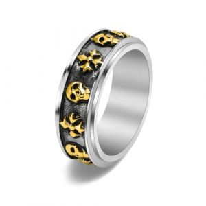 VELESAY Bague Homme Tête de Mort Argent Bague Skull Homme Acier Inoxydable Bagues Vintage Gothique Rock Skull Bague Bijoux Or-Tone US8 (VALESAY store, neuf)