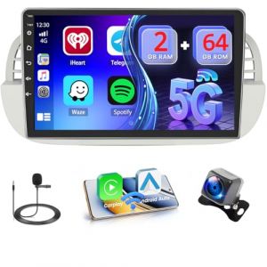 HiFi+64G Android Autoradio Carplay sans Fil pour Fiat 500 500C 2007-2015, 9 Pouces &eacute;cran Tactile pour Voiture avec HiFi Android Auto Bluetooth FM/RDS GPS Cam&eacute;ra de Recul (Hikity Tech Hub, neuf)