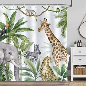 Bonhause Rideau de Douche Tropicale Safari Animaux Léopard Éléphant Rideau de Bain Tissu Polyester Anti Moisissure Imperméable Lavable Rideau Salle de Bain 180 x 180 cm avec 12 Crochets (Bonhause EU, neuf)