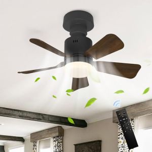GEADI Ventilateur de Plafond avec Lumi&egrave;re LED Dimmable, Plafonnier &agrave; Visser pour Chambre avec T&eacute;l&eacute;commande, 4 Vitesses et 3 Temp&eacute;ratures de Couleur R&eacute;glables, Douille E27, 45 cm Couleur Noyer (GEADIShop, neuf)