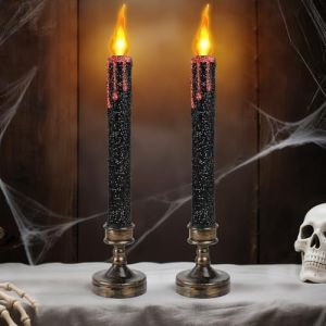 EKKONG 2 Pi&egrave;ces Bougie LED Halloween 24.5cm Bougies &agrave; LED Fausse Bougie Halloween Bougies Electrique Decorative d'Halloween Sang D&eacute;goulinant (kakateluo, neuf)