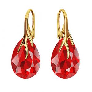 Boucles d'oreilles pendantes en argent 925 pour femmes - Boucles d'oreilles pendantes plaqu&eacute;es or avec cristaux en forme de poire - Bijoux pour elle - Boucles d'oreilles en argent pour filles Un (Panda-Jewellery, neuf)