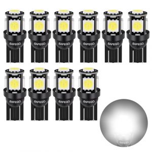 Safego Ampoules W5W LED de Voiture Lampe T10 501 194 168 5 SMD 5050 LED Lampe de Remplacement &agrave; Inversion pour Lumi&egrave;re D&ocirc;me C&ocirc;t&eacute; Carte Feux de Plaque Immatriculation 12V (PinZeEU, neuf)