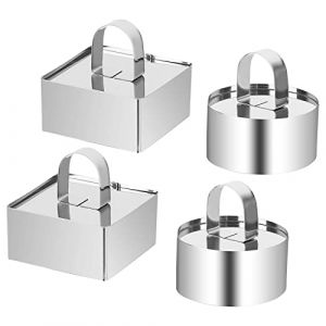 RUCUDIM Cercles de Présentation, 4 Pcs 8 cm Acier Inoxydable Emporte Piece Patisserie, Emporte Piece Rond avec Poussoir pour Gâteau Mousse Dessert (Rond et Carré) (fuzhouxiandingkejiyouxiangongsi, neuf)