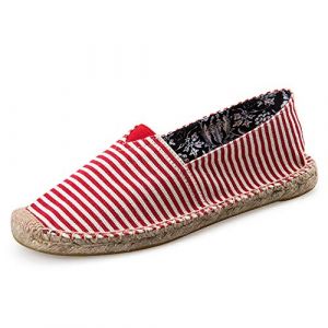 Surwin Espadrilles Femme Couples, Été Casual Élégant Confort Respirant Plate Loafers Chaussures avec Semelle Tissée (Rayures Rouges,43 EU= 270mm /44CN) (Yiwin, neuf)