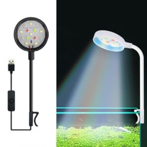 HFLWYWD Lampe d'aquarium &agrave; clipser pour aquarium de 2 &agrave; 5 mm d'&eacute;paisseur, lumi&egrave;re LED pour plantes, prise USB, r&eacute;glable &agrave; 360 degr&eacute;s, lampe mobile USB pour terrarium ouvert (noir) (lingwuyun, neuf)
