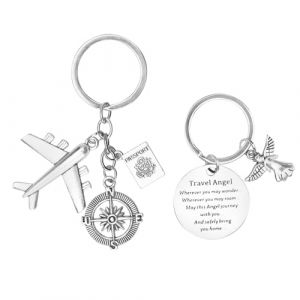 APOMOONS Porte-clés porte-bonheur, porte-clés avion avec boîte cadeau, Cadeau d'adieu pour les voyageurs Avec ange gardien, avion, porte-bonheur, voyage (xinzemei, neuf)