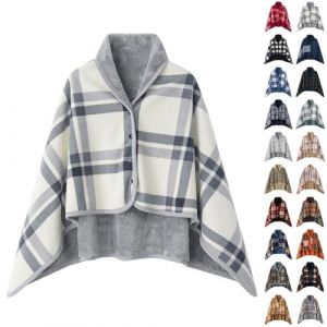Poncho en polaire pour homme - Hiver chaud et &eacute;pais - Cape avec boutons - Cape surdimensionn&eacute;e - Cardigan - &Eacute;charpe en tissu - Chauffe-&eacute;paules - Cape en polaire - Automne et hiver - Poncho thermique (Aigdgoog, neuf)