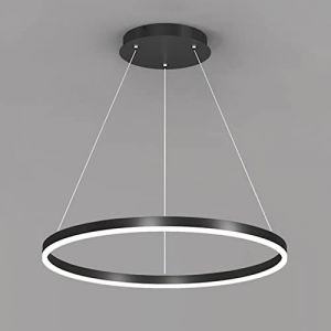 ZXSRGDHX Anneau Unique LED Suspension Nordique Moderne Cercle Lustre R&eacute;glable Lampes Suspendues pour Salon &Icirc;lot De Cuisine Table &Agrave; Manger(60cm, 38W,Black, Trichromatic) (weiyunxishangmao, neuf)