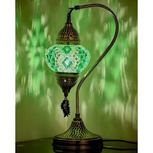 DEMMEX Lampe mosa&iuml;que turque - Fait main en Turquie - Lampe de table ou de chevet artisanale en verre et m&eacute;tal martel&eacute; - Ambiance orientale, cadeau d&eacute;coratif unique, 38 cm (Vert) (DEMMEXUK, neuf)